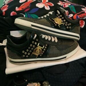 Black and Gold Versace Studded Men Sneakers